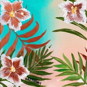 Hibiscus palm leaves Original acrylic painting